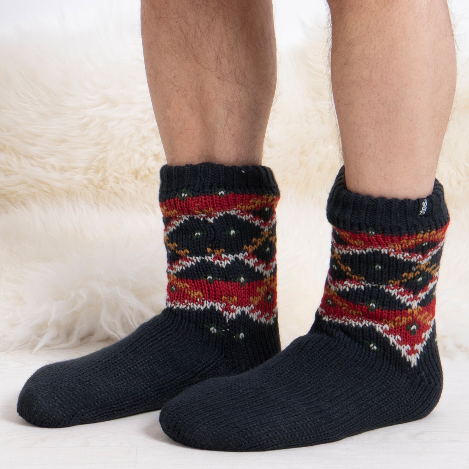 Totes Toasties SHERPA LINED FAIR ISLE SLIPPER-SOX Mens Fairisle