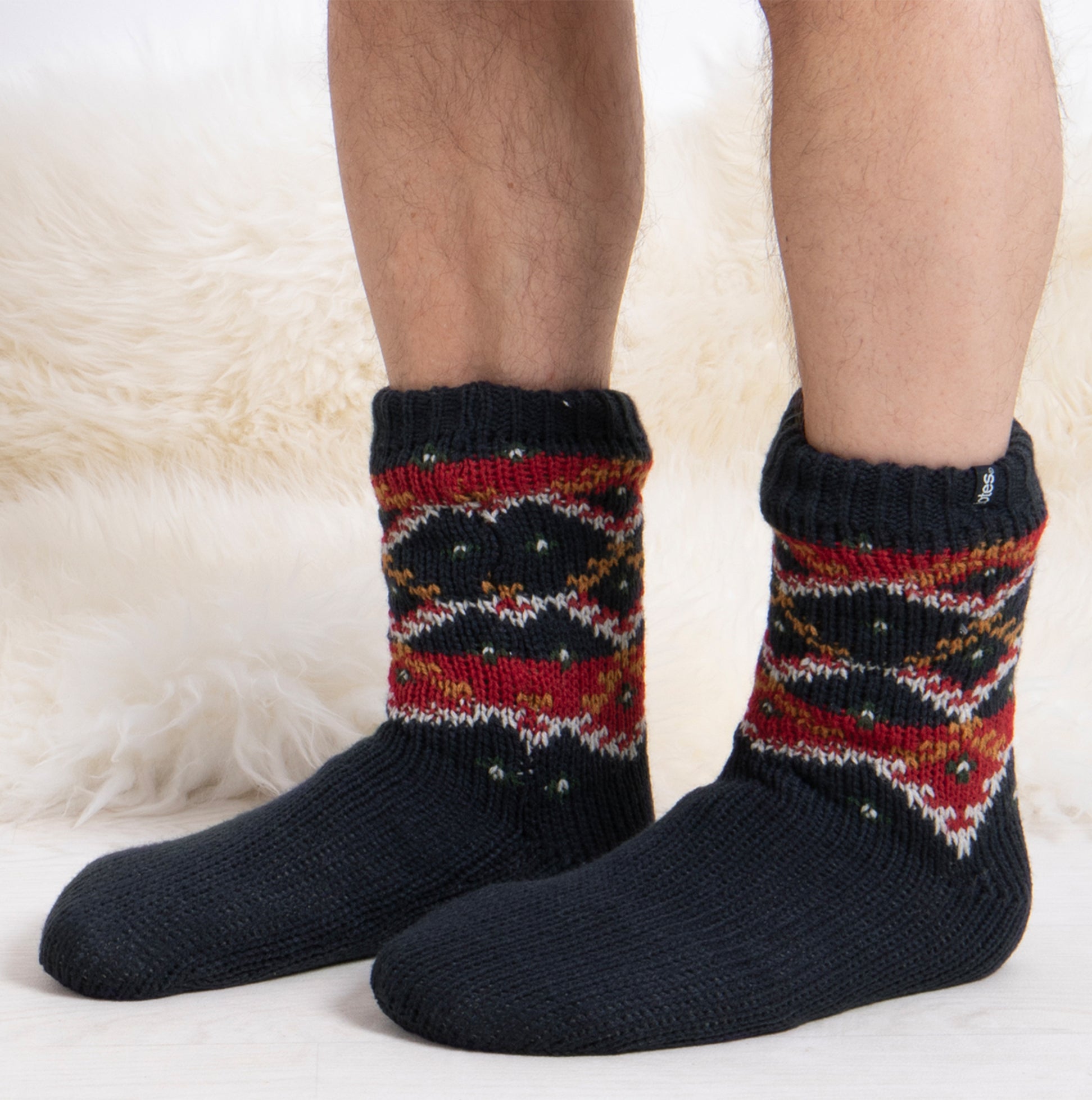 Totes Toasties SHERPA LINED FAIR ISLE SLIPPER-SOX Mens Fairisle