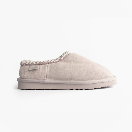 Totes Toasties ICONS SUEDE Shoot Slippers Womens Lilac side view featuring genuine suede upper and slip-on design.