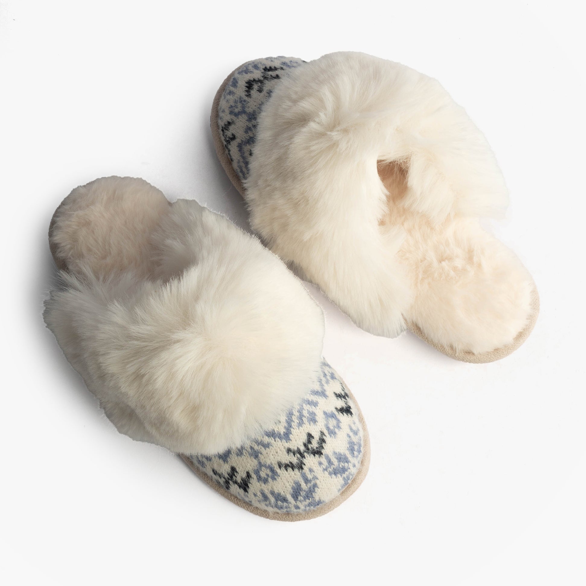 Totes Toasties FAIR ISLE KNIT Mule Slippers Womens Blue