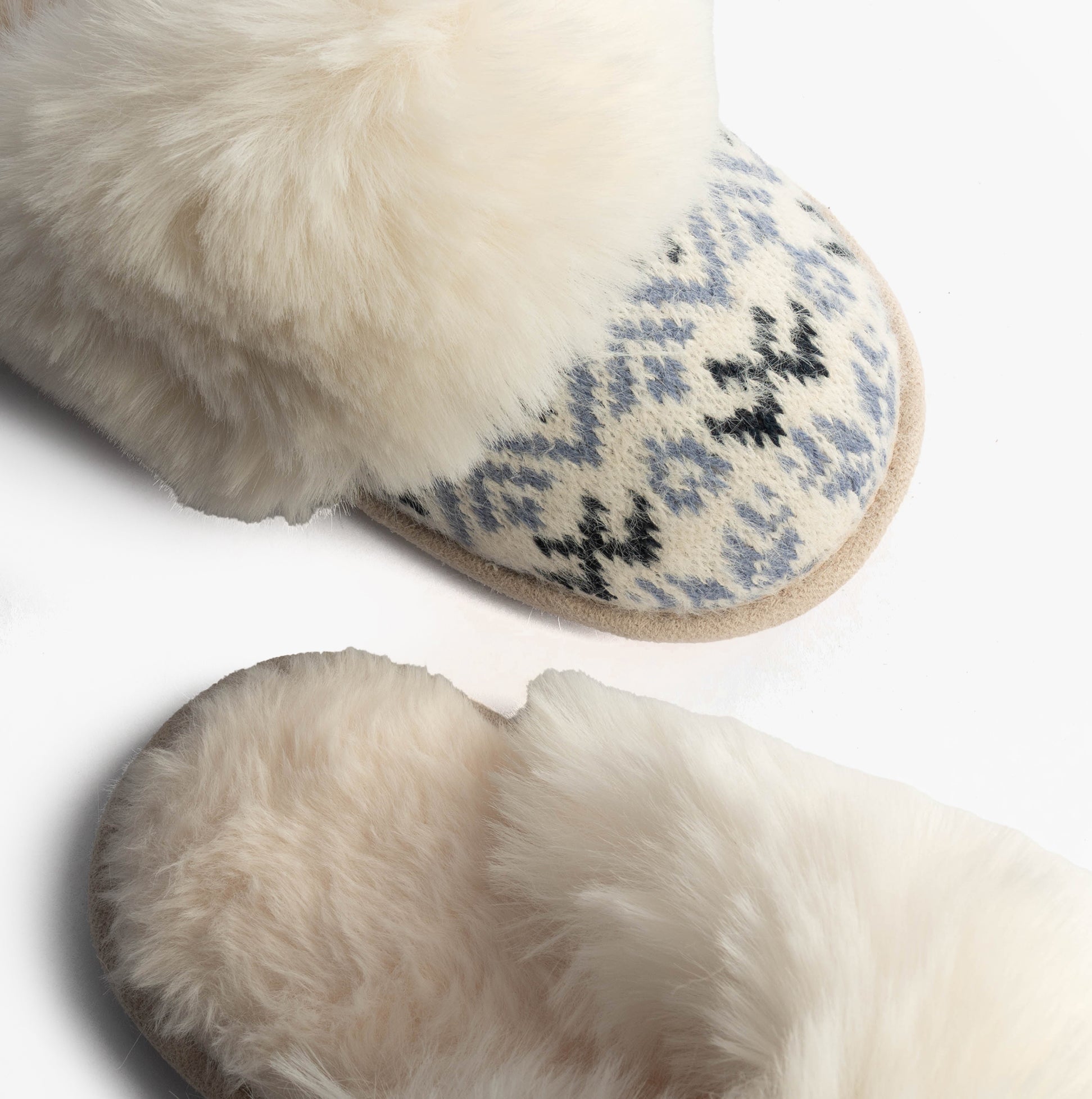 Totes Toasties FAIR ISLE KNIT Mule Slippers Womens Blue