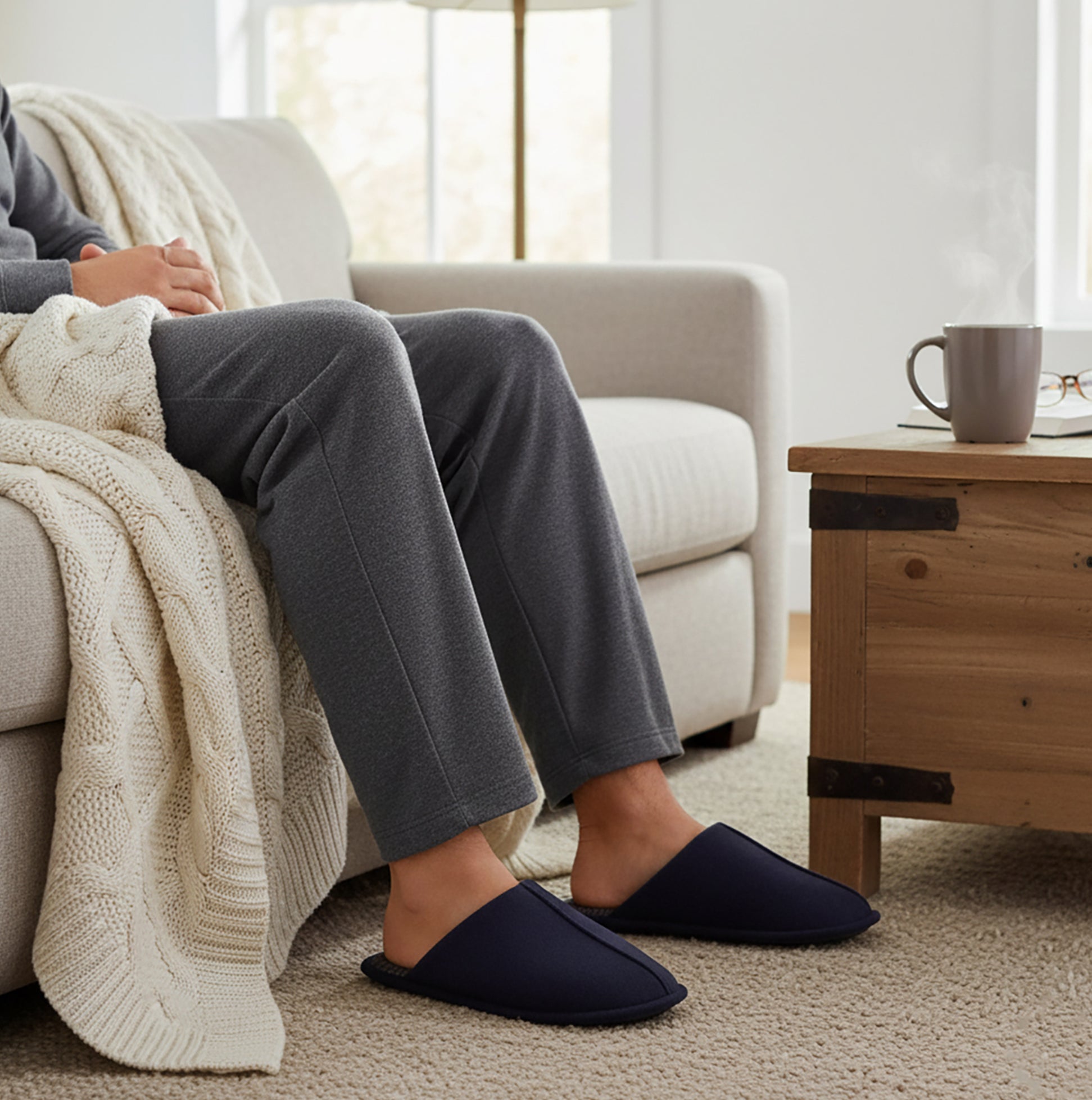 Totes Toasties CENTRE SEAM Mule Slippers Mens Navy