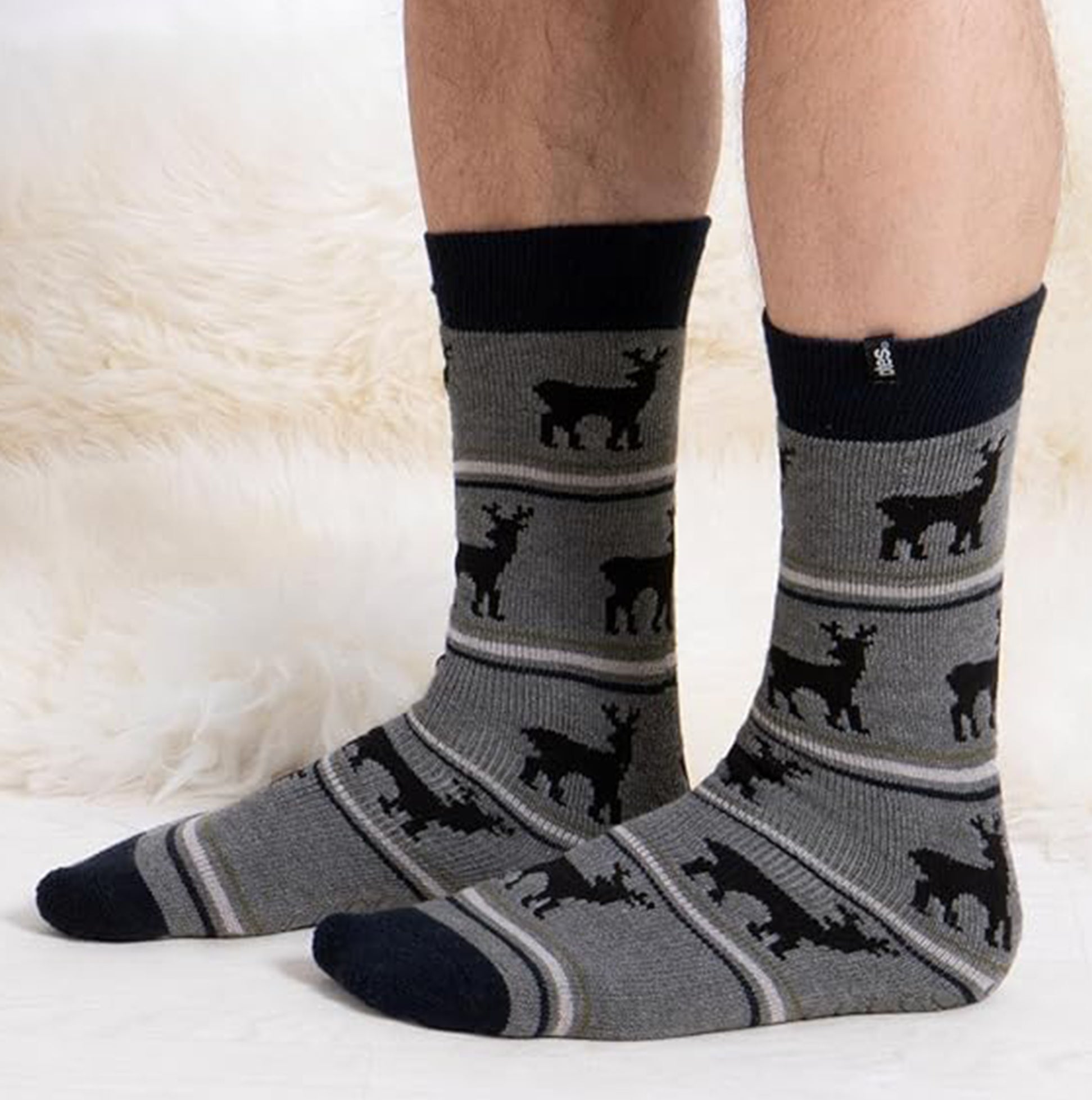 Totes Toasties ORIGINAL NOVELTY SLIPPER SOCKS Mens Socks Stag