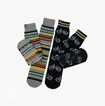 Totes Toasties Original Slipper Socks  (Twin Pack) Mens Socks Bike / Stripe