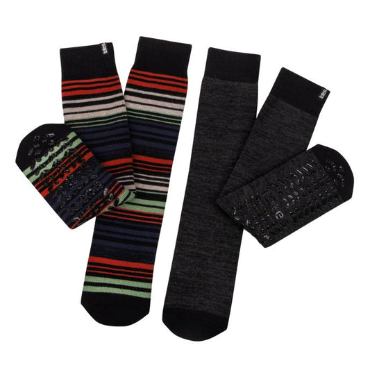 Totes Toasties ORIGINAL Mens Twin Pack Slipper Socks Stripe