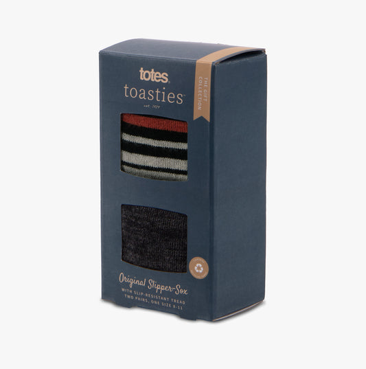 Totes Toasties ORIGINAL Mens Twin Pack Slipper Socks Stripe
