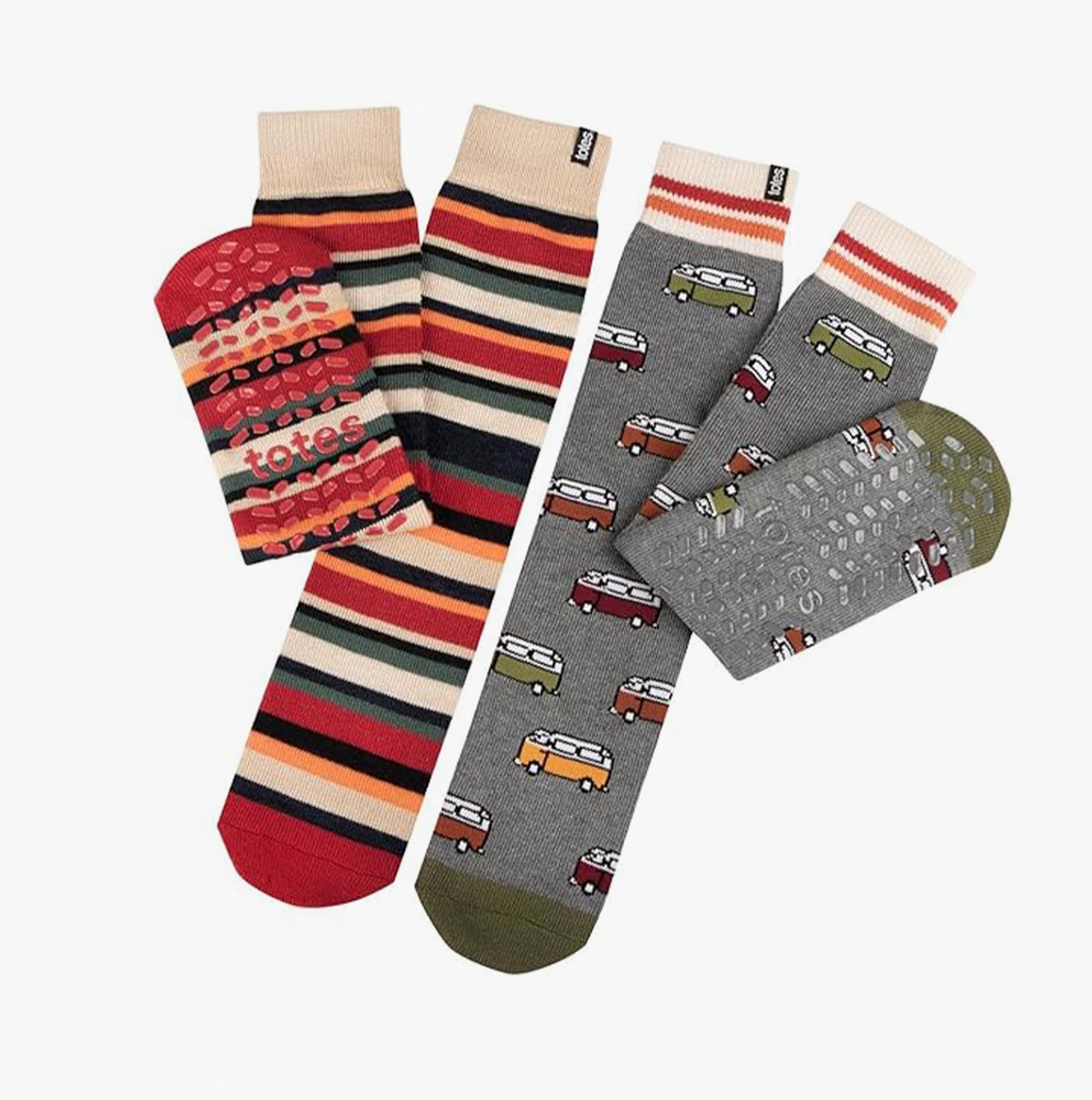 Totes Toasties ORIGINAL SLIPPER SOCKS (TWIN PACK) Mens Socks Campervan / Stripe