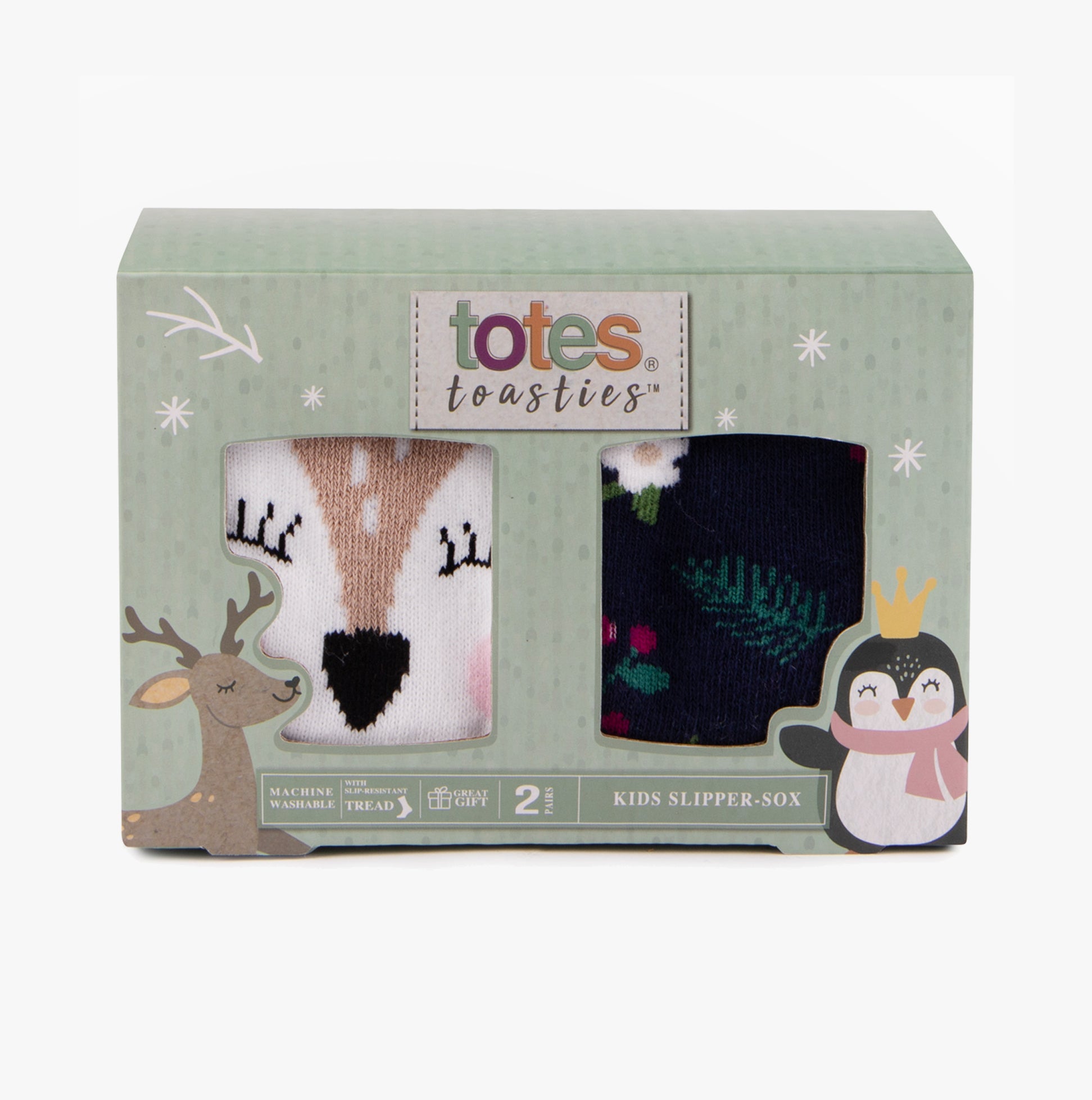 Totes Toasties ORIGINAL Slipper Socks  (Twin Pack) Unisex Kids Socks Deer