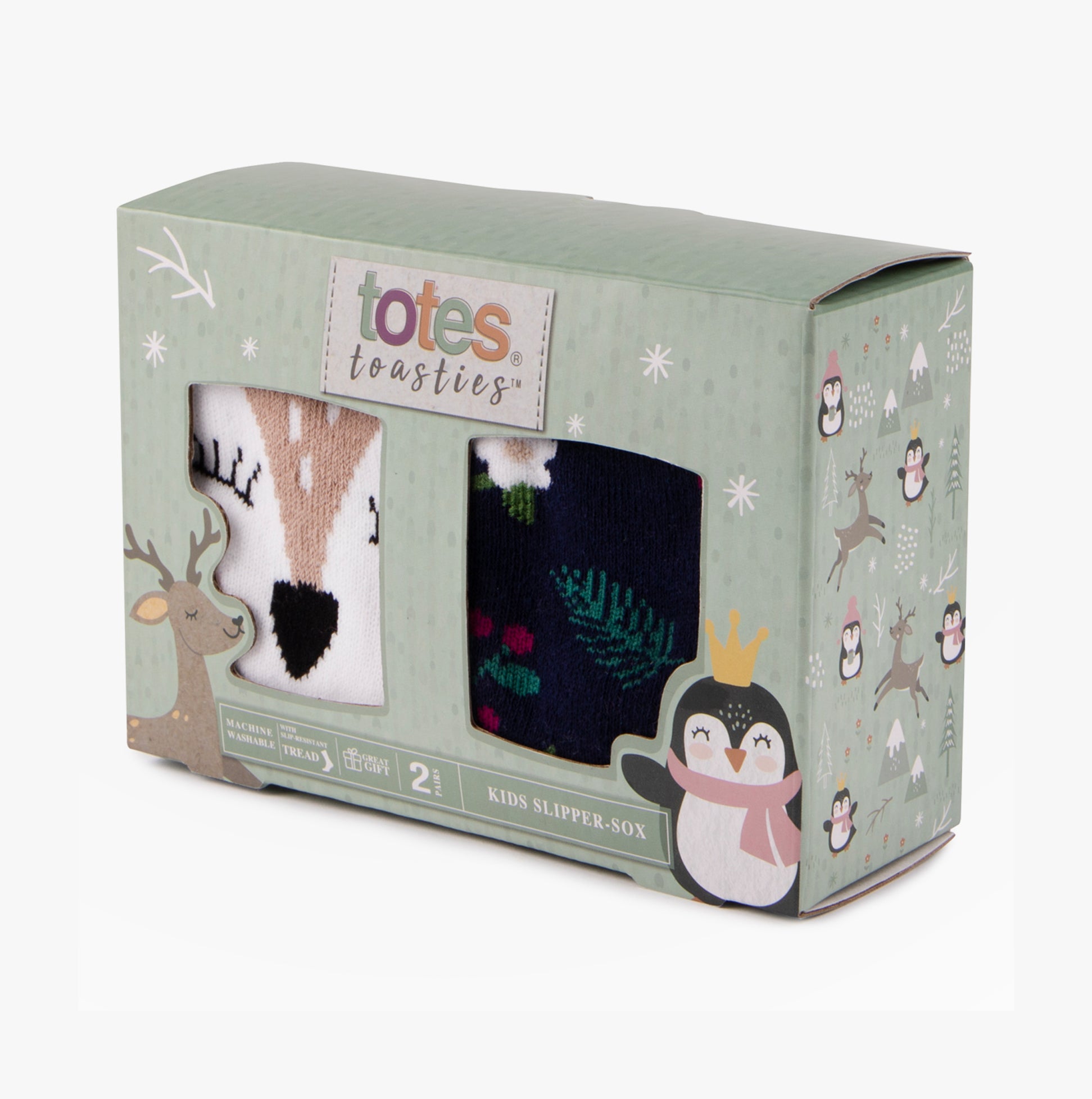 Totes Toasties ORIGINAL Slipper Socks  (Twin Pack) Unisex Kids Socks Deer