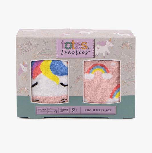 Totes Toasties ORIGINAL Slipper Socks  (Twin Pack) Unisex Kids Socks Unicorn