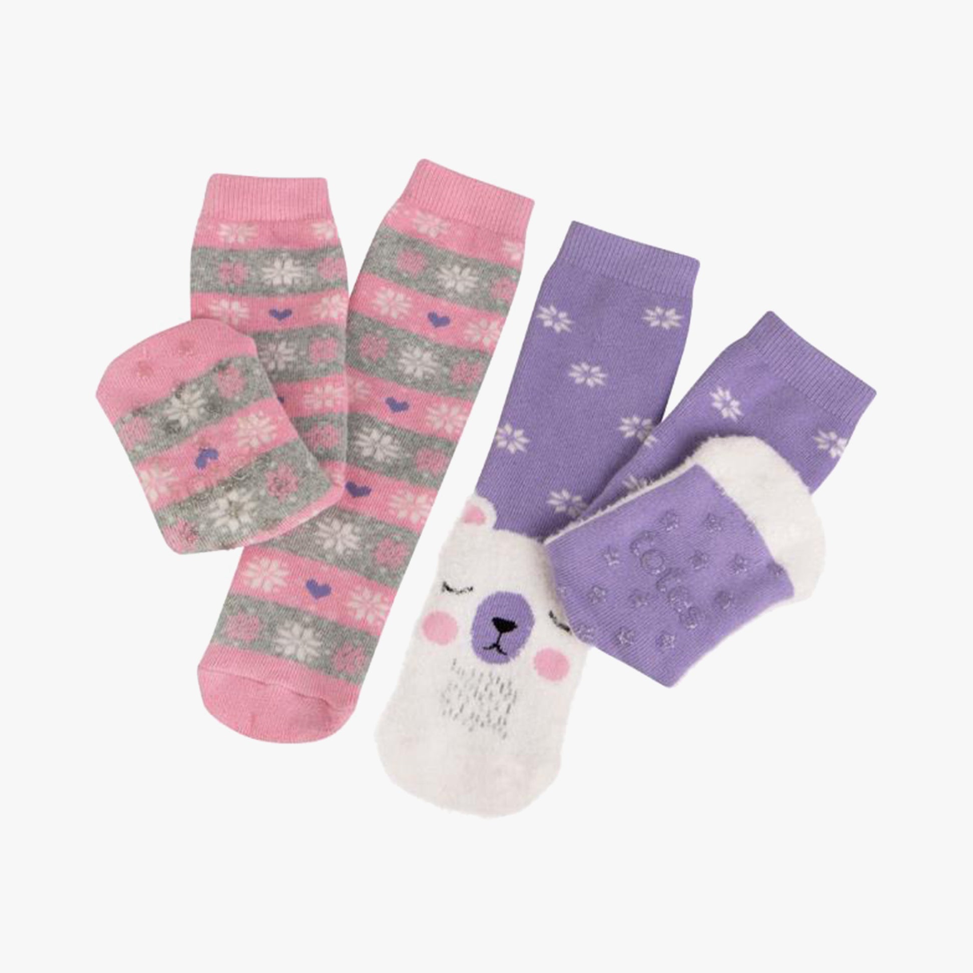 Totes Toasties ORIGINAL SLIPPER-SOX (Twin Pack) Kids Polar Bear/Fair Isle