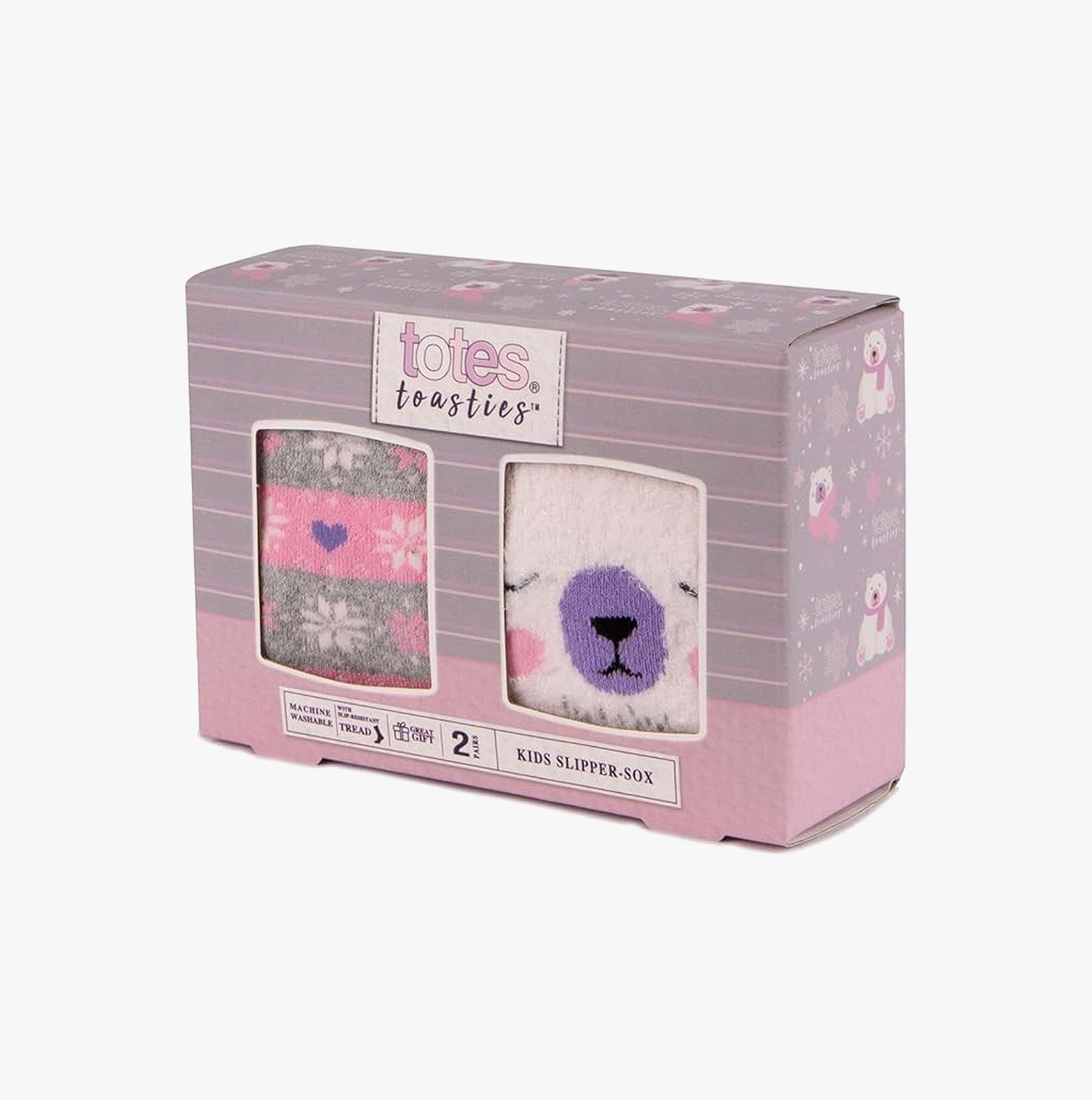 Totes Toasties ORIGINAL SLIPPER-SOX (Twin Pack) Kids Polar Bear/Fair Isle