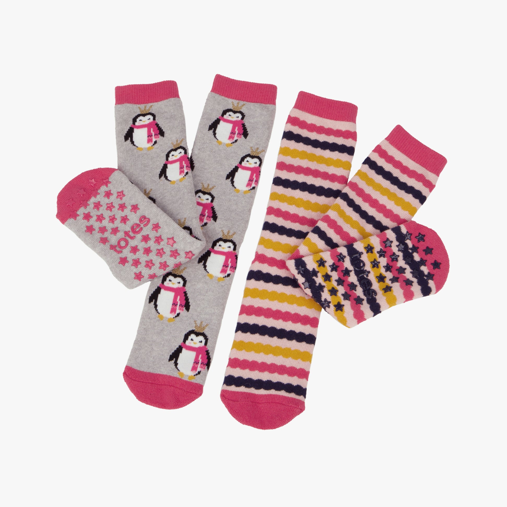 Totes Toasties ORIGINAL Slipper Socks  (Twin Pack) Unisex Kids Socks Penguin / Stripe