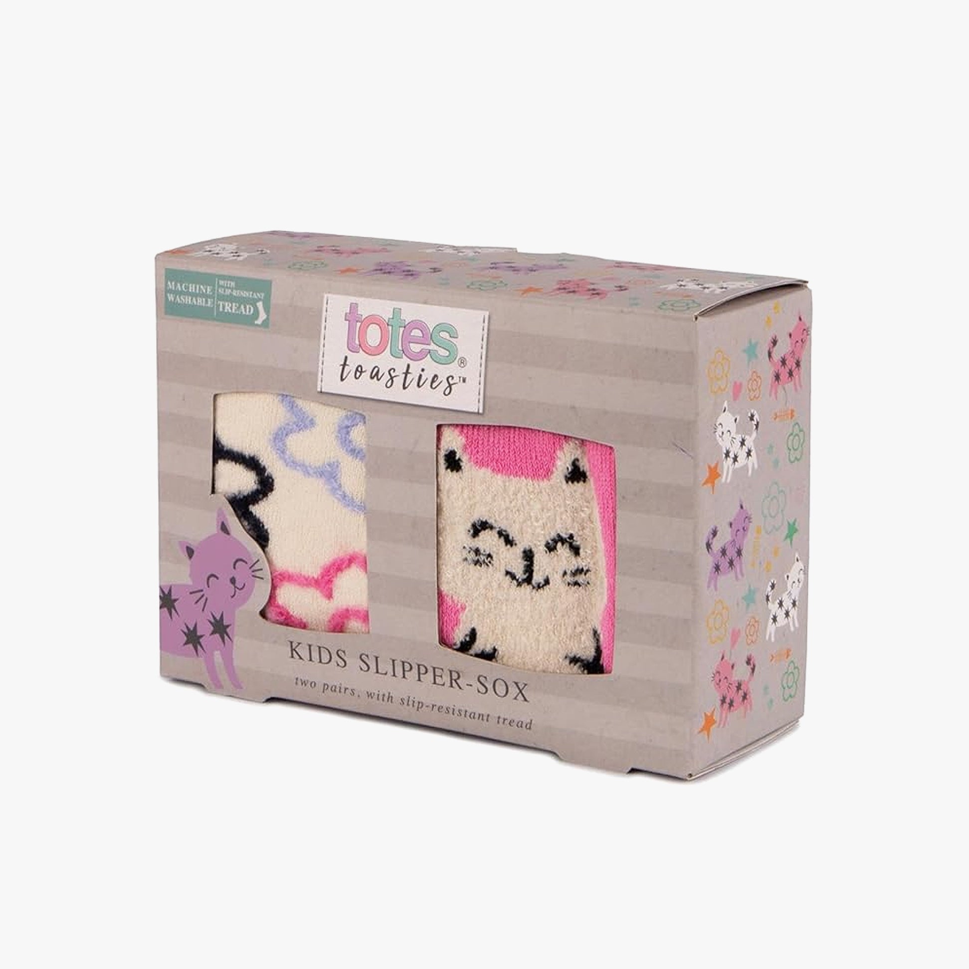 Totes Toasties ORIGINAL SLIPPER-SOX (TWIN PACK) Kids Cat With Flower