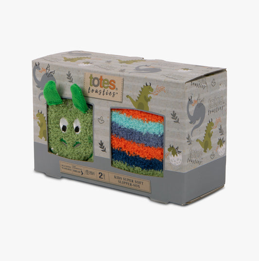 Totes Toasties SUPER SOFT Slipper Socks  (Twin Pack) Unisex Kids Socks Dragon
