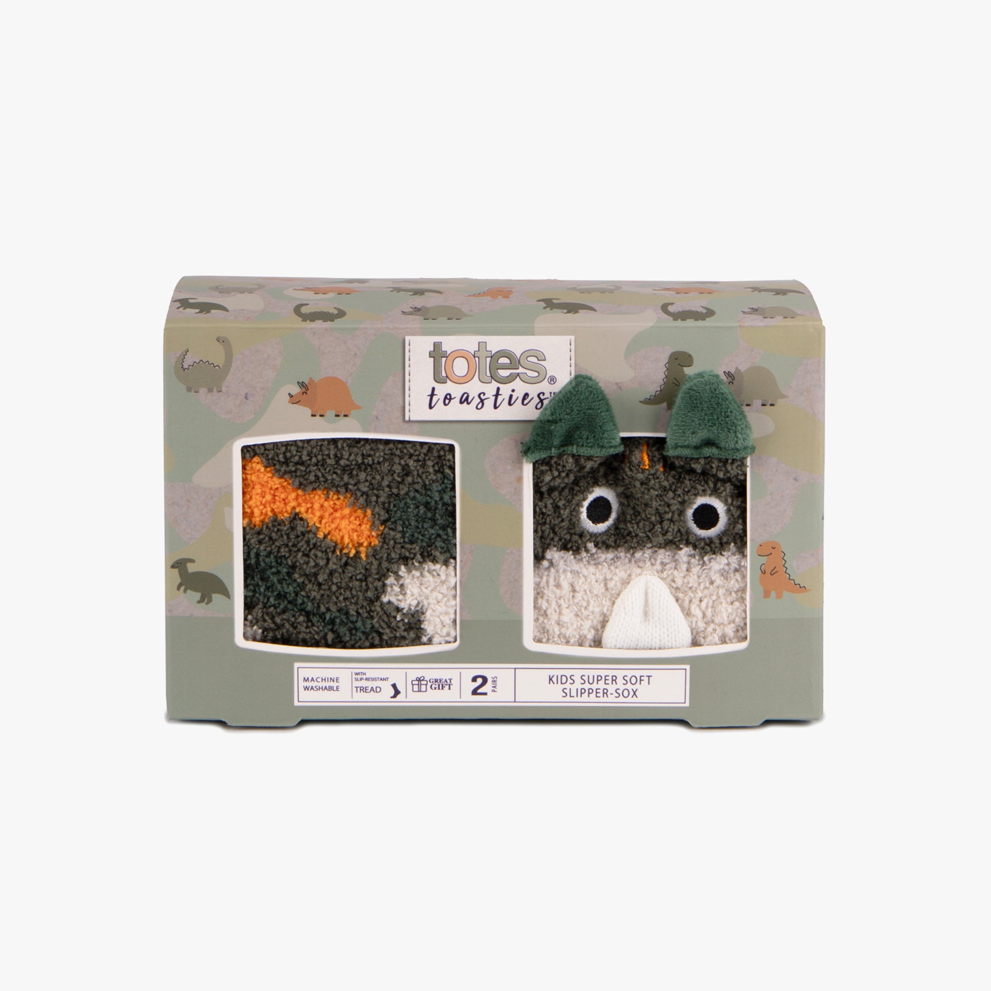 Totes Toasties SUPER SOFT SLIPPER SOCKS (Twin Pack) Unisex Kids Socks Dino/Camo
