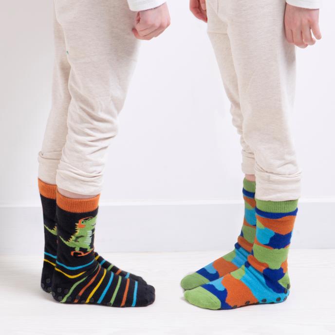 Totes Toasties ORIGINAL Slipper Socks (Twin Pack) Unisex Kids Socks Dino