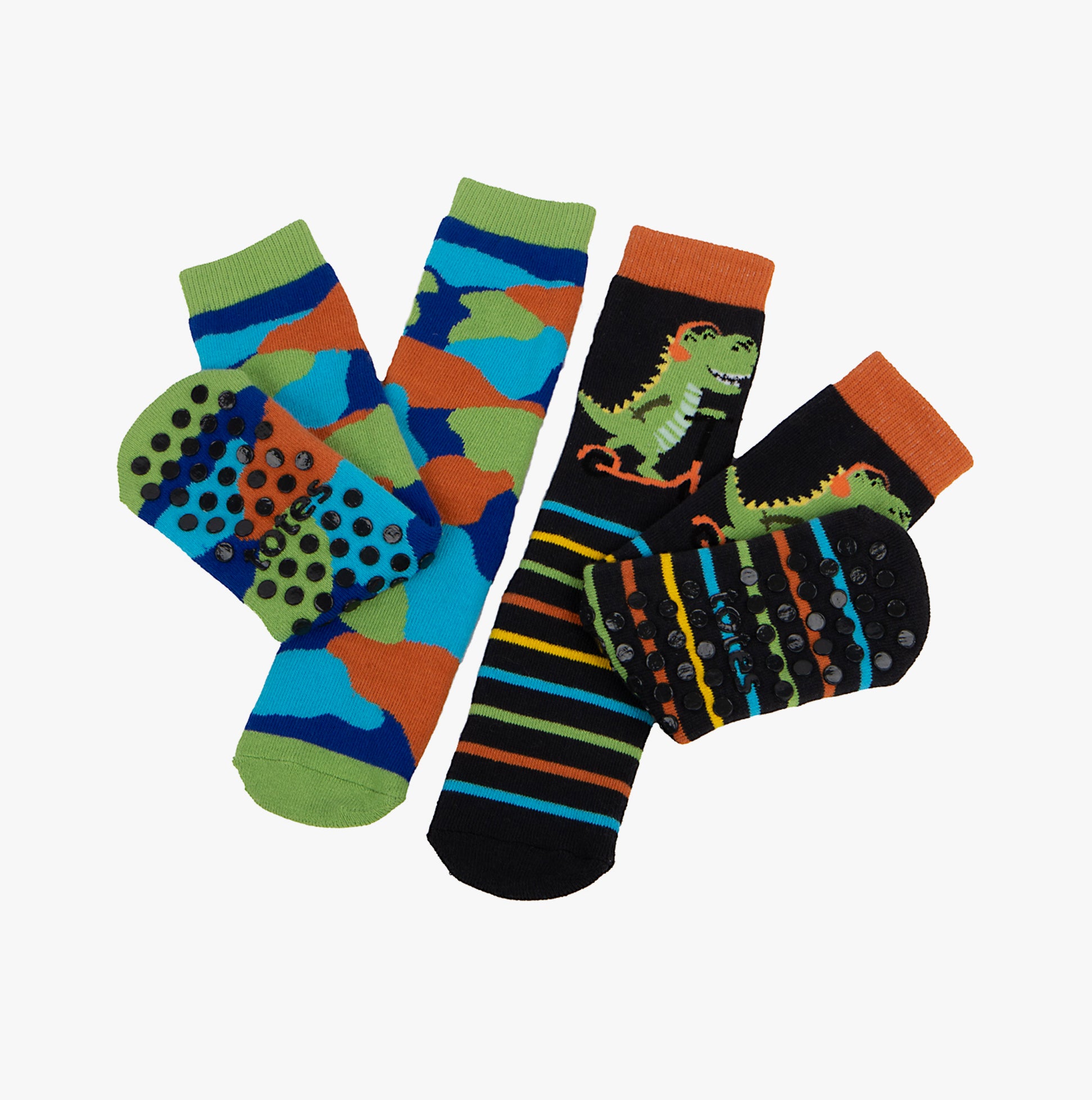 Totes Toasties ORIGINAL Slipper Socks (Twin Pack) Unisex Kids Socks Dino