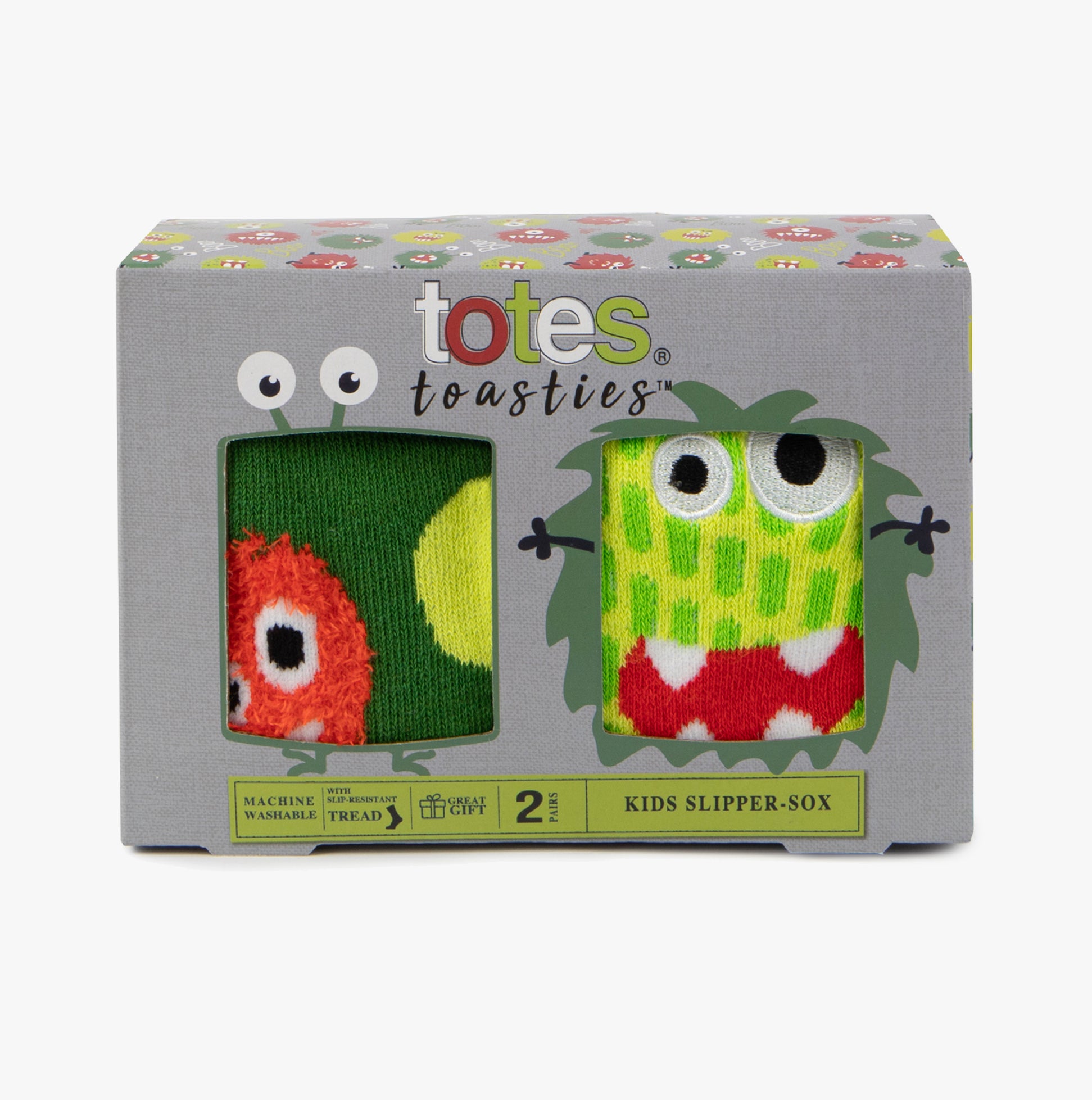 Totes Toasties ORIGINAL Slipper Socks (Twin Pack) Unisex Kids Socks Monster