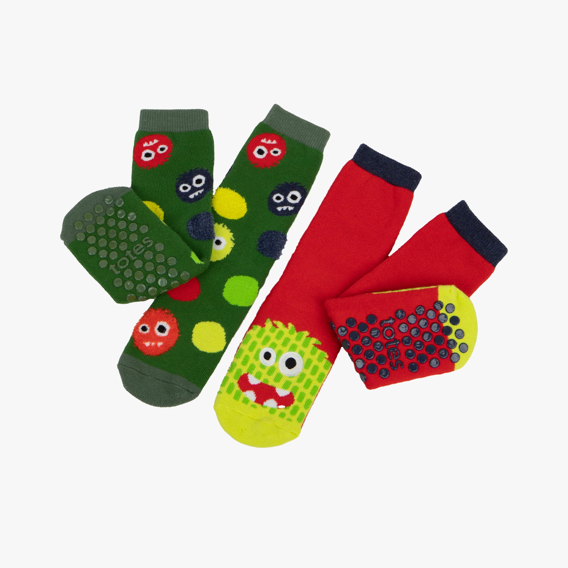 Totes Toasties ORIGINAL Slipper Socks (Twin Pack) Unisex Kids Socks Monster