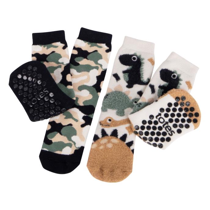 Totes Toasties ORIGINAL SLIPPER-SOX (Twin Pack) Kids Dino/Camo