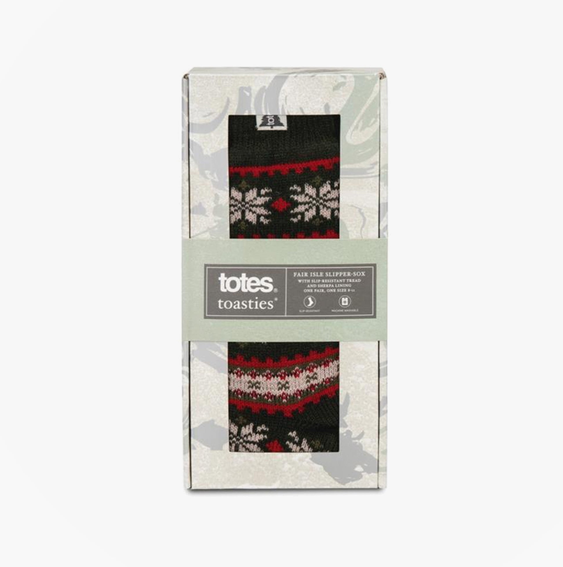 Totes Toasties SHERPA LINED FAIR ISLE Mens Slippers Socks Red Fair isle
