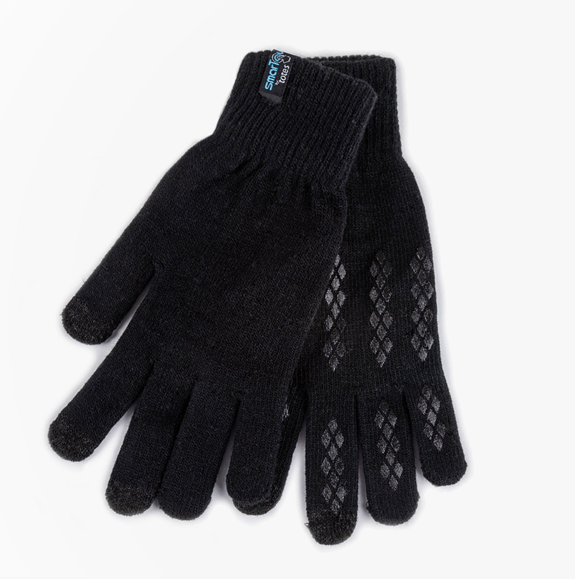 Totes Toasties STRETCH KNITTED Touchscreen Gloves Mens Black
