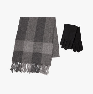 Totes Toasties WOOL BLEND Check Scarf and Thermal Lined Glove Set Mens Grey/Multi