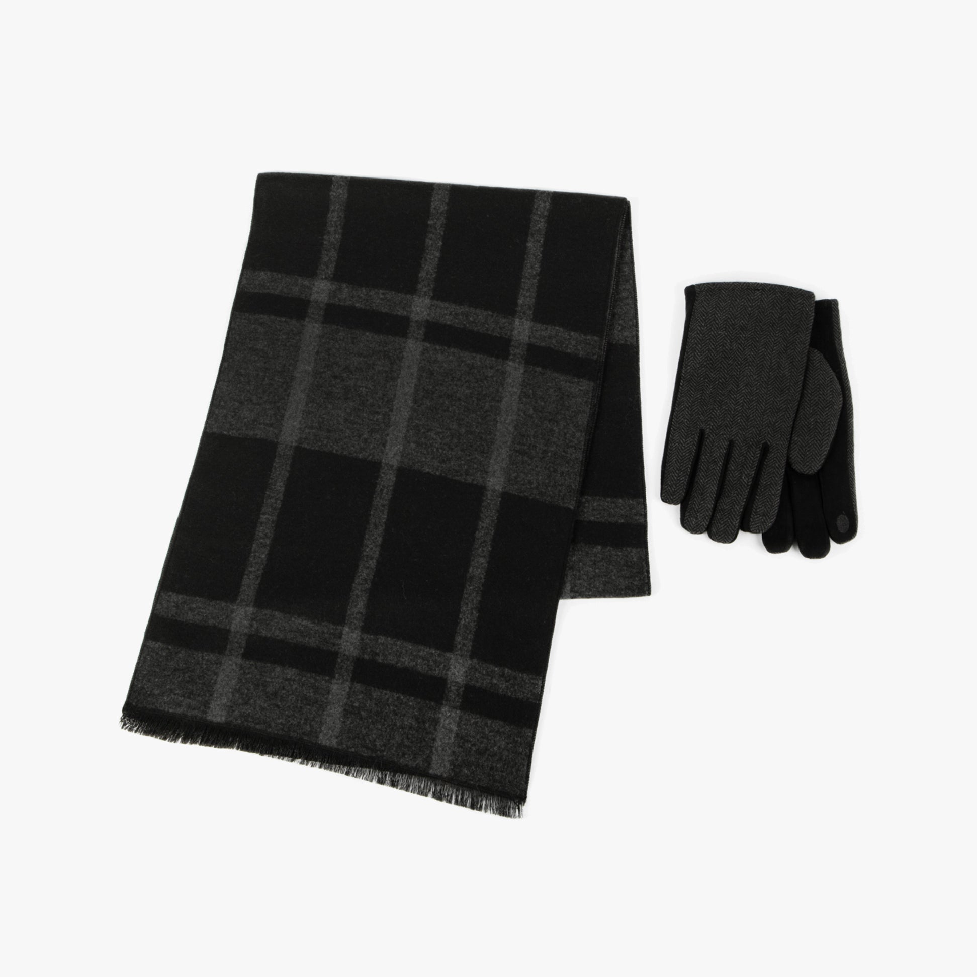Totes Toasties 3412 WOOL BLEND CHECK SCARF & THERMAL LINED GLOVES GIFT SET Mens Winter Black