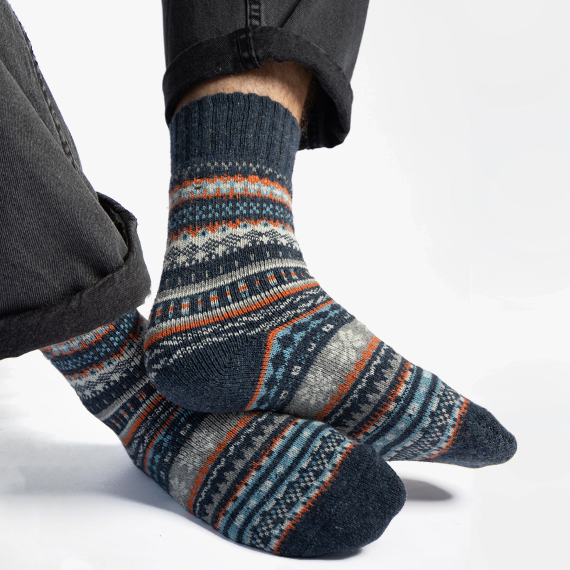 Totes Toasties WOOL BLEND FAIR ISLE SLIPPERS SOCKS (Twin Pack) Mens Socks Multi