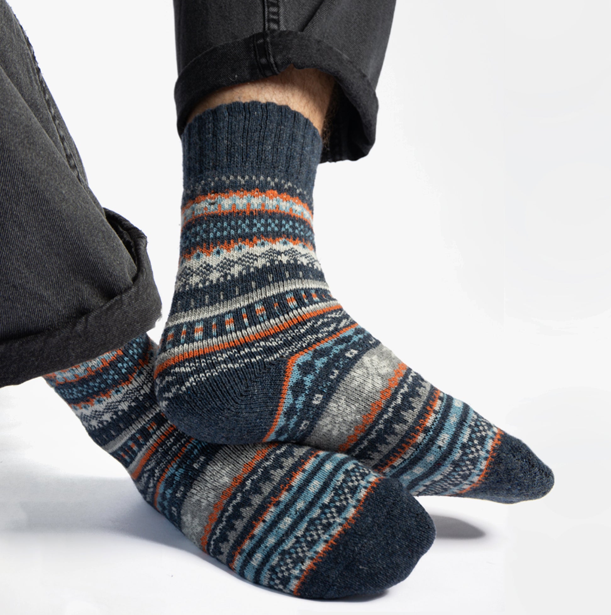 Totes Toasties WOOL BLEND FAIR ISLE SLIPPERS SOCKS (Twin Pack) Mens Socks Multi