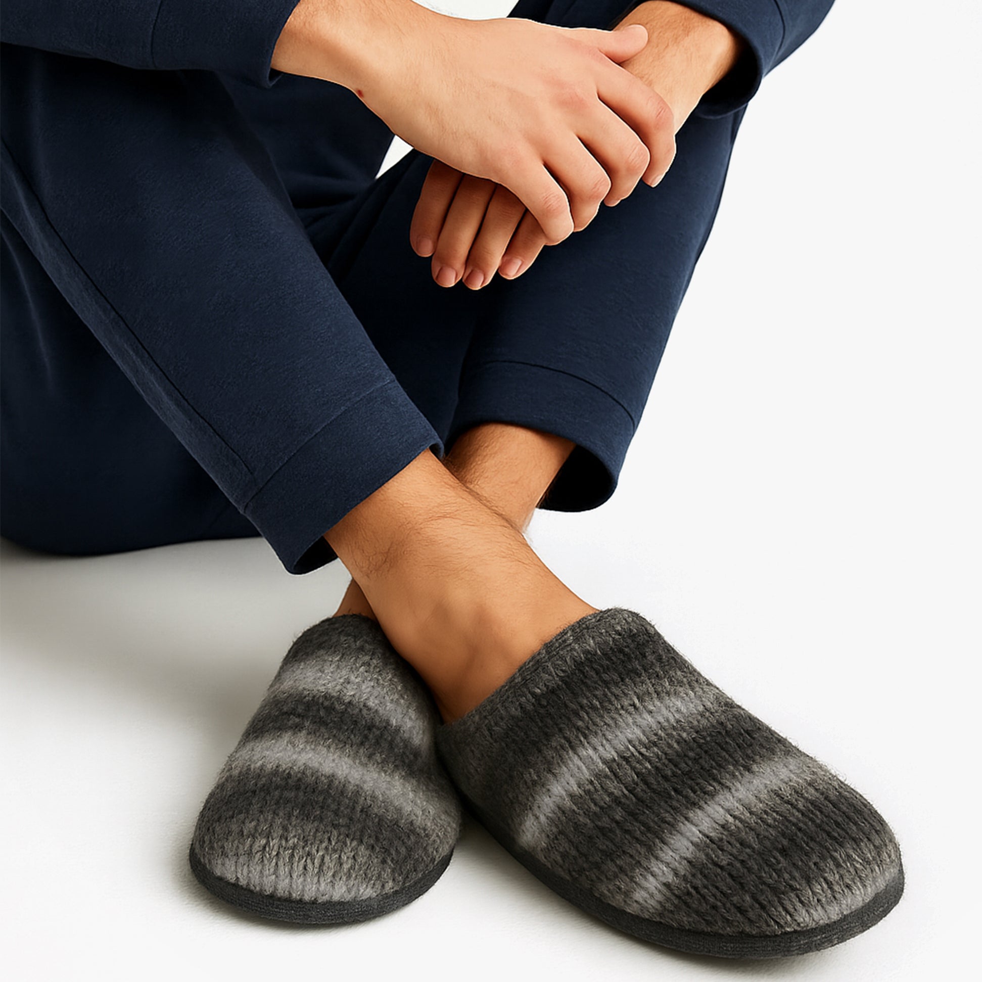 Totes Toasties KNITTED OMBRE Mule Slippers Mens Grey
