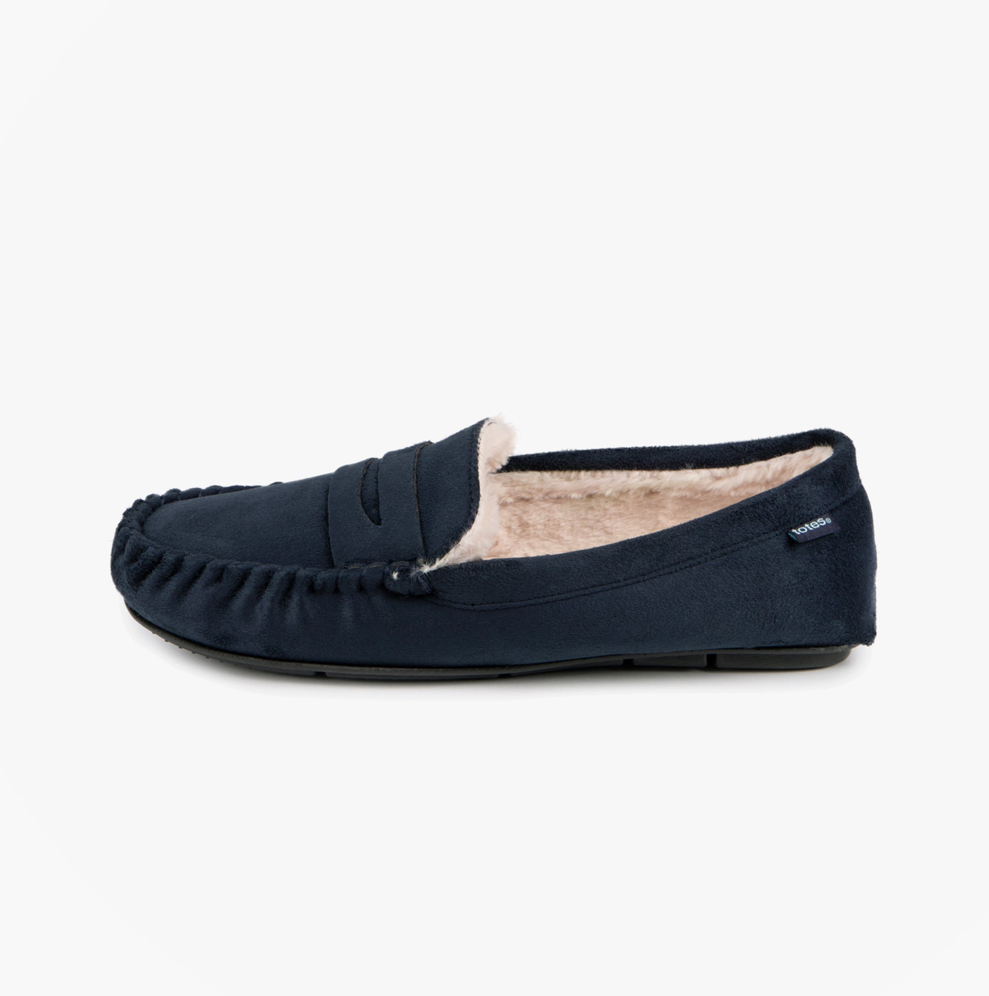 Totes Toasties SUEDETTE Moccasin Slippers Mens Navy
