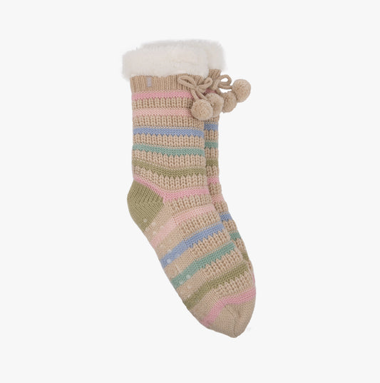 Totes Toasties TEXTURE STRIPED Slipper Socks Womens Socks Cream