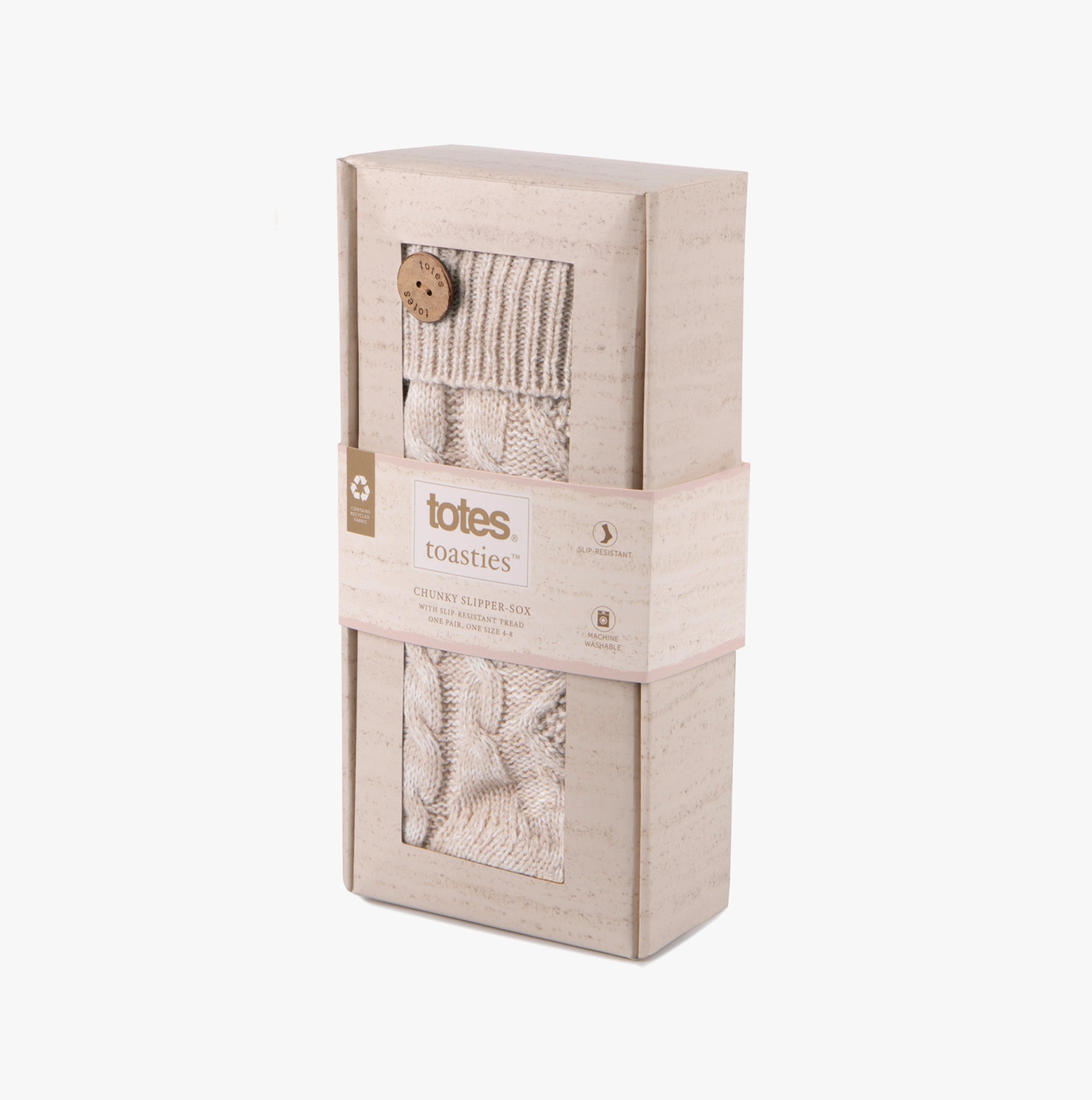 Totes Toasties TEXTURE SLIPPER SOCKS WITH BUTTON Womens Socks Biscuit