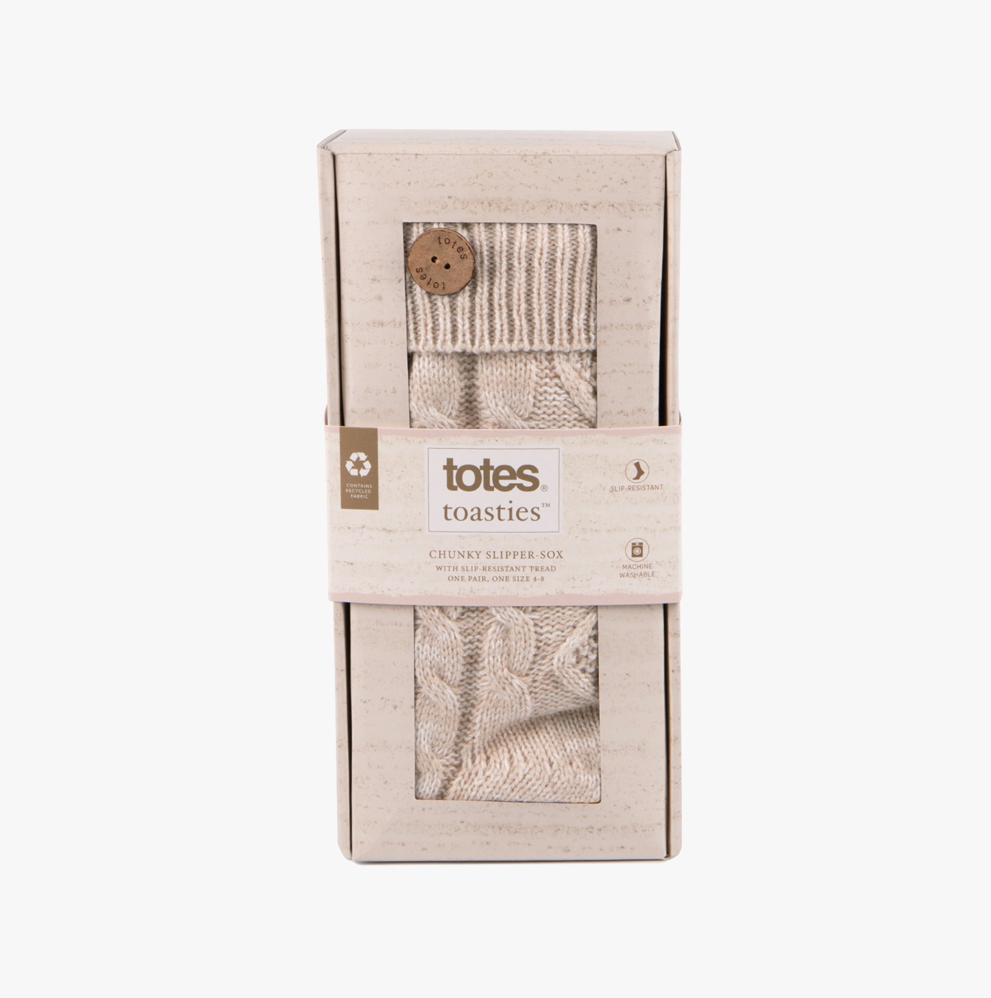 Totes Toasties TEXTURE SLIPPER SOCKS WITH BUTTON Womens Socks Biscuit