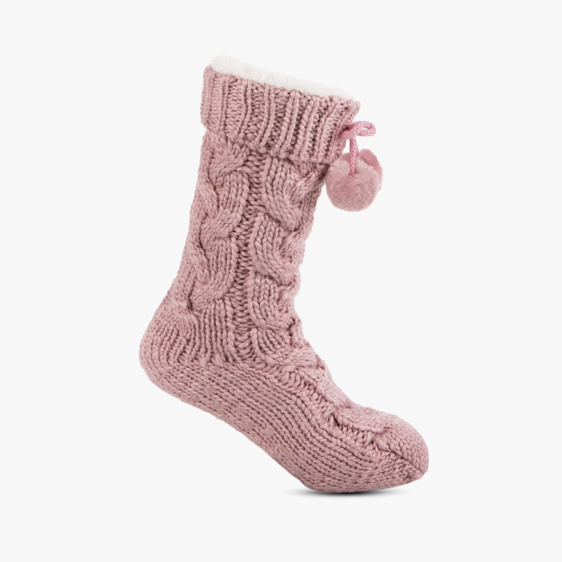 Totes Toasties LUXURY CHUNKY KNIT Pom Slipper-Sox Womens Dusky Pink
