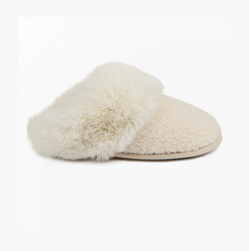 Totes Toasties TEXTURED FAUX FUR MULE Slippers Womens Cream