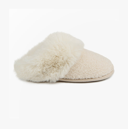Totes Toasties TEXTURED FAUX FUR MULE Slippers Womens Cream