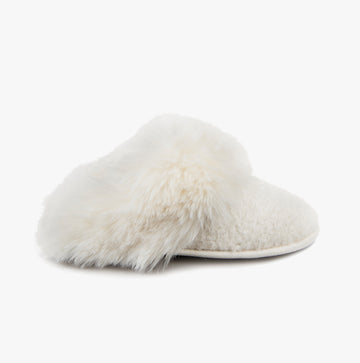 Totes Toasties TEXTURED SPARKLE FAUX FUR MULE Slippers Womens Cream