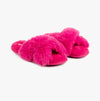 Totes Toasties PLUSH FAUX FUR CROSS OVER Sliders Womens Bright Pink