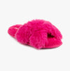 Totes Toasties PLUSH FAUX FUR CROSS OVER Sliders Womens Bright Pink