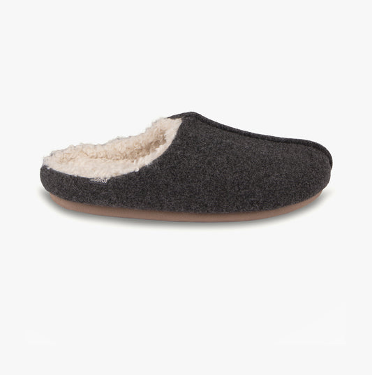Totes Toasties FELTED CENTRE SEAM Mule Slippers Mens Charcoal