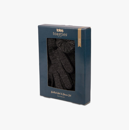 Totes Toasties Hat & Glove Set Mens Black / Grey