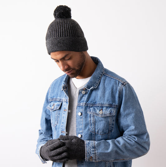Totes Toasties Hat & Glove Set Mens Black / Grey