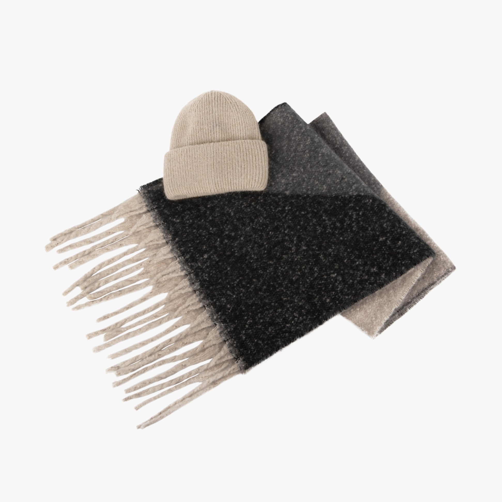 Totes Toasties CHUNKY WOVEN BLANKET SCARF & HAT GIFT SET Womens Oat