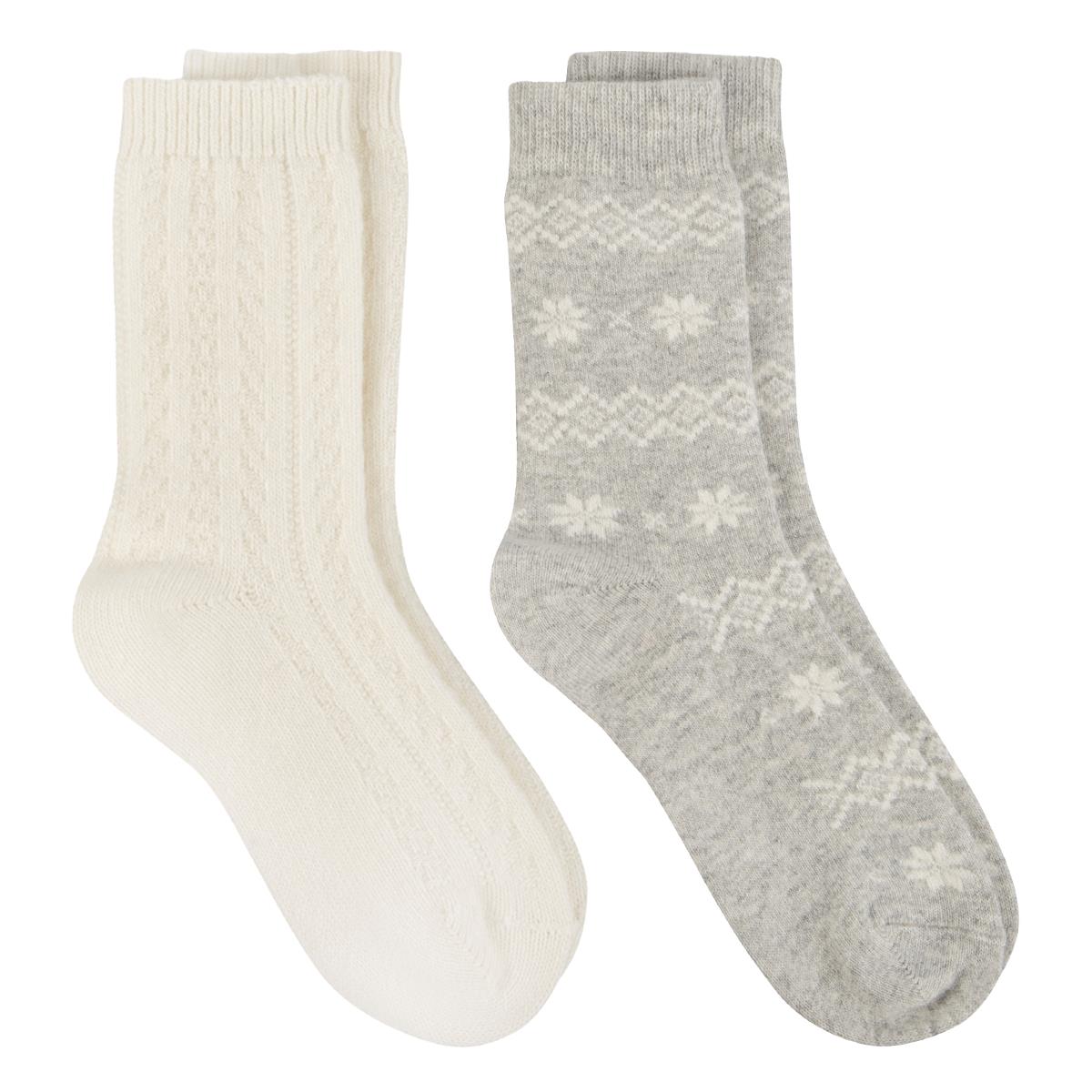 Totes Toasties CASHMERE BLEND Womens Ankle Socks (Twin Pack) Grey/Cream