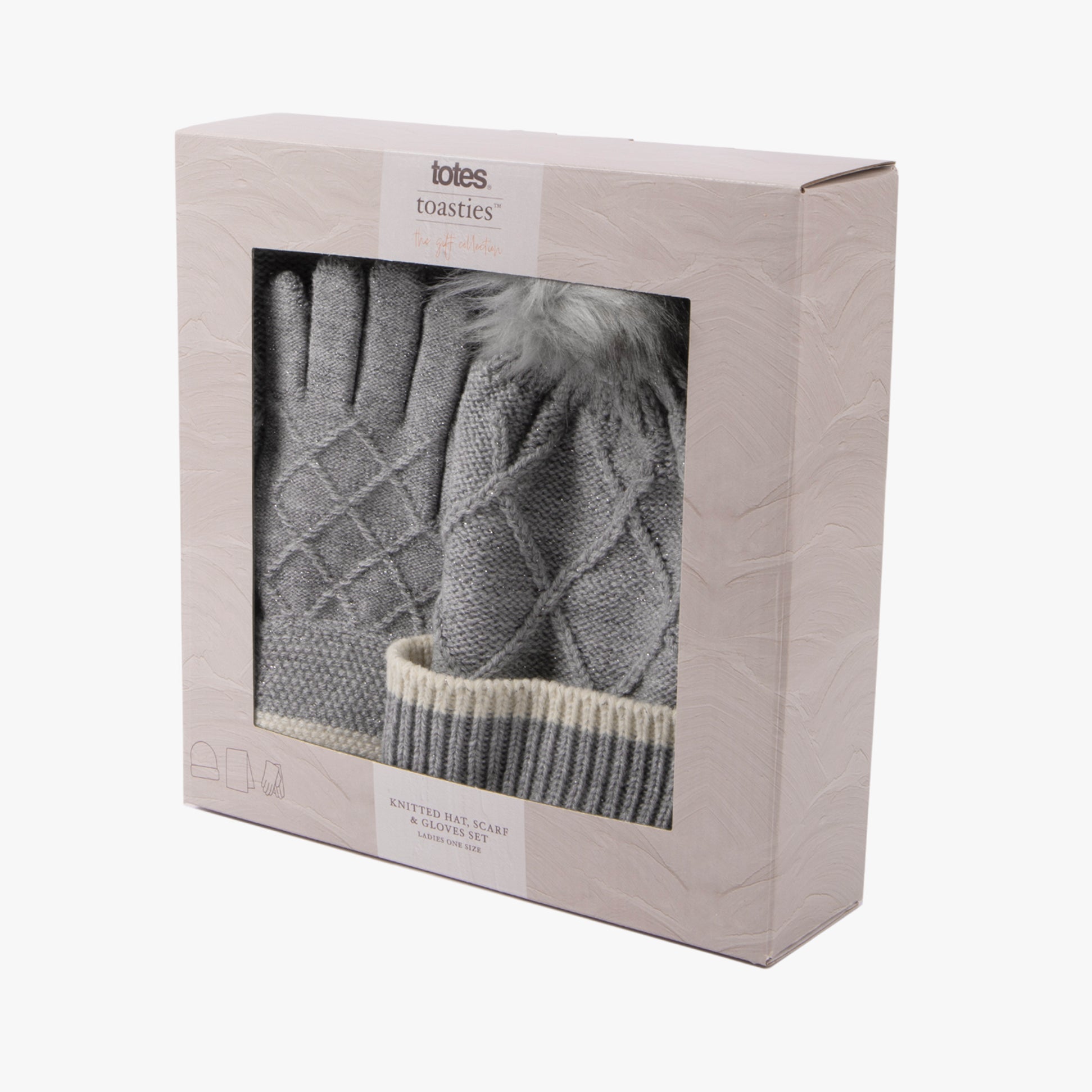 Totes Toasties Hat Scarf & Glove Set Womens Grey