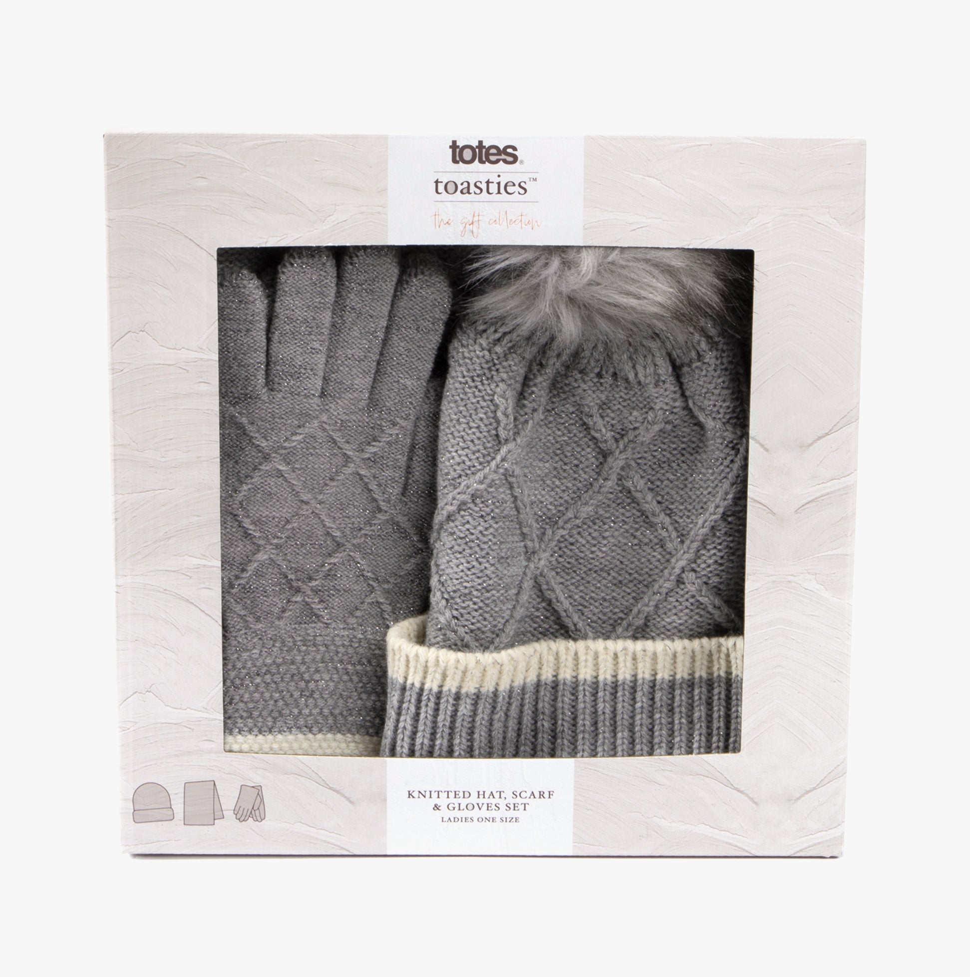 Totes Toasties Hat Scarf & Glove Set Womens Grey