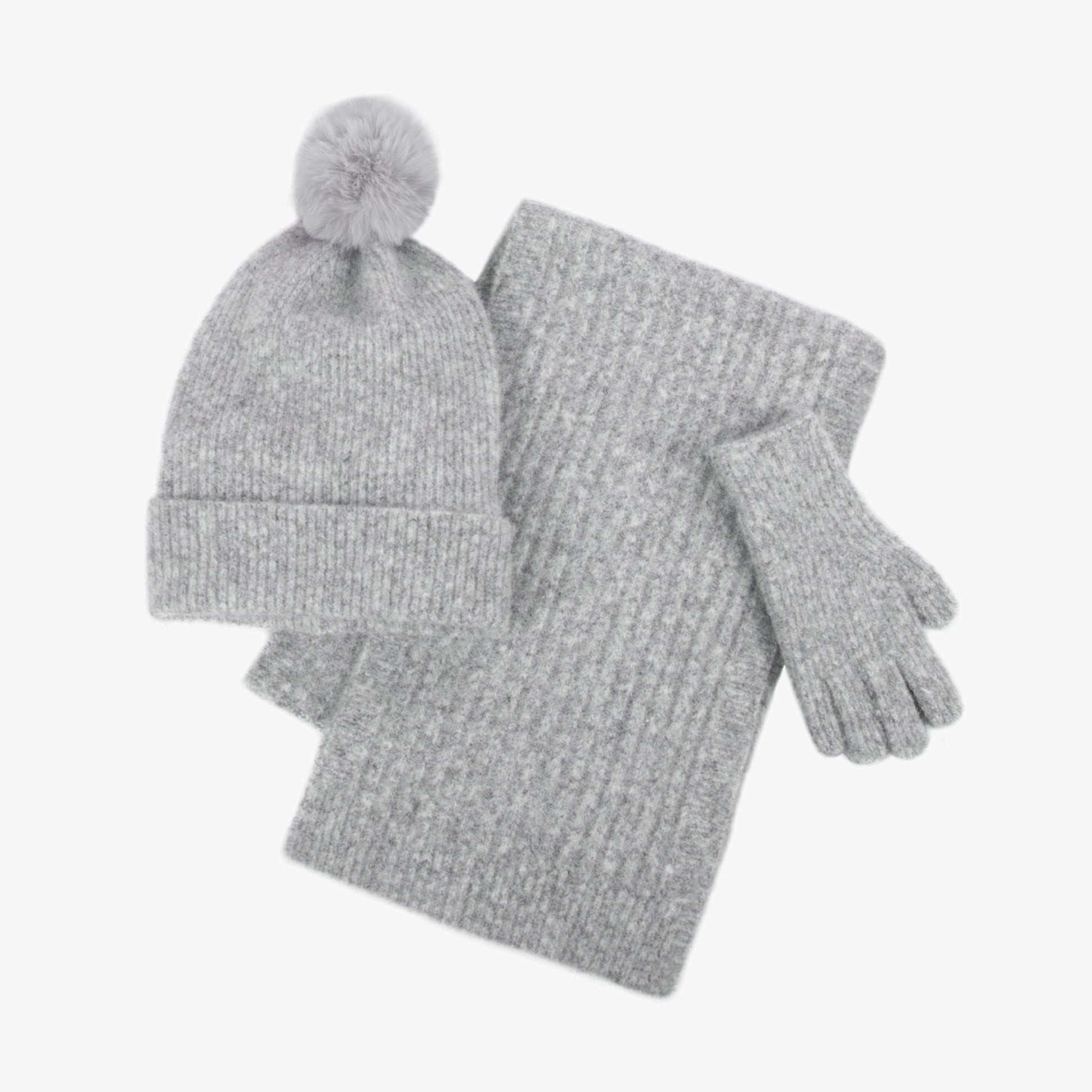 Totes Toasties KNITTED HAT SCARF & GLOVE GIFT SET Womens Grey